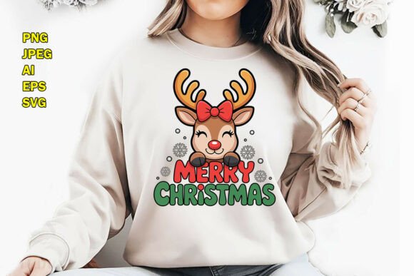 Cute Reindeer Merry Christmas Design: Festive PNG Graphics