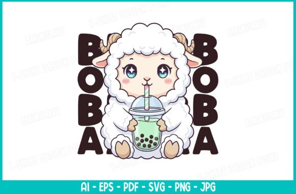 Kawaii Lamb Bubble Tea T-Shirt Design: A Fresh Asset for Modern Creators